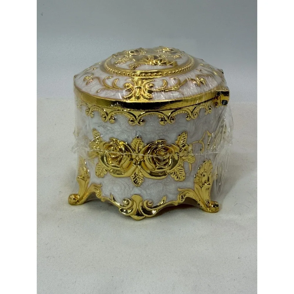 Vintage Trinket Jewelry Box Rose Gold Ornate Antique Box